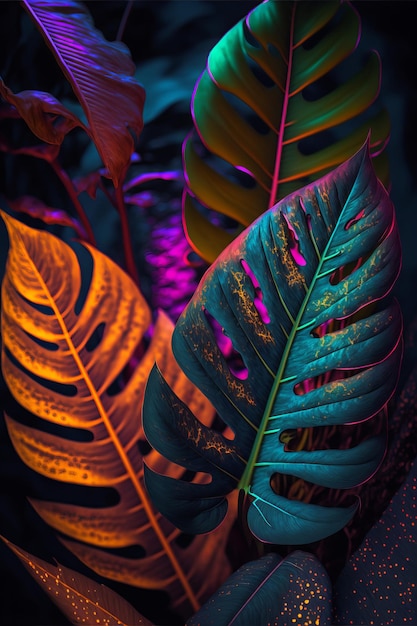 Fond coloré de feuilles tropicales abstraites ai générative