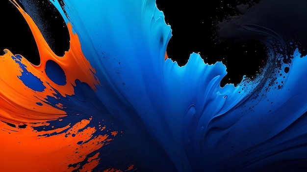 Un fond coloré avec un fond noir et une peinture bleue et orange
