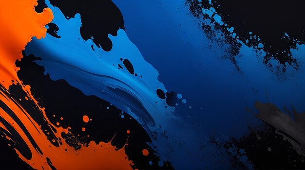 Un fond coloré avec un fond noir et une peinture bleue et orange