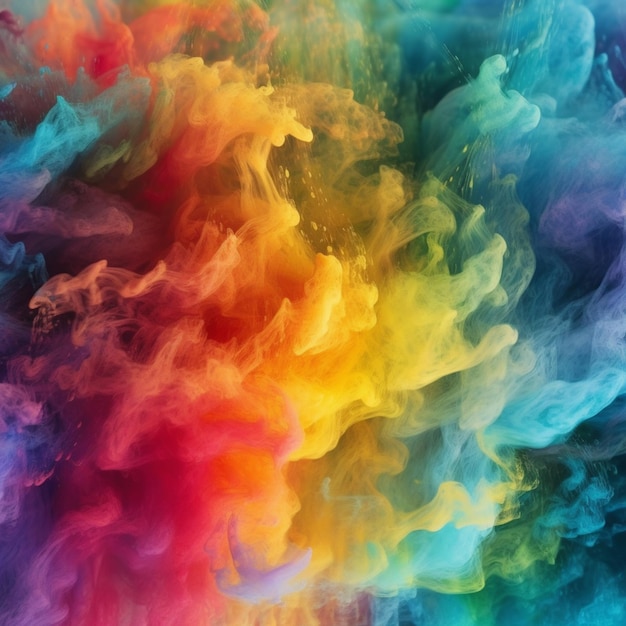 Un fond coloré avec une fumée de couleur arc-en-ciel.