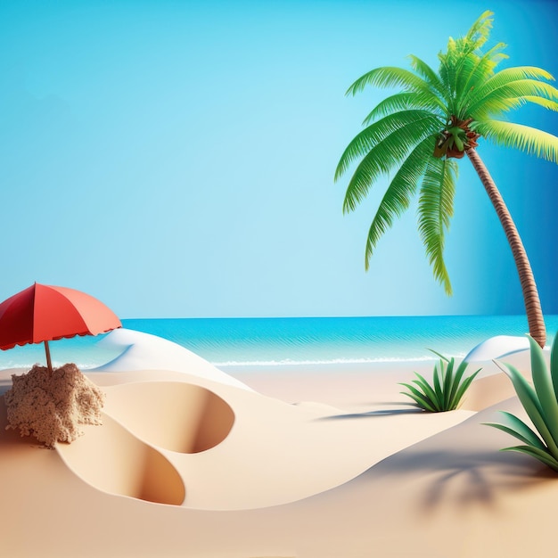 Fond coloré mignon de concept 3d de plage tropicale d'été