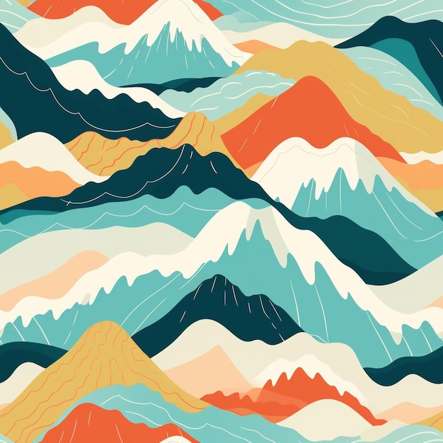 Un fond coloré avec des montagnes et des vagues.