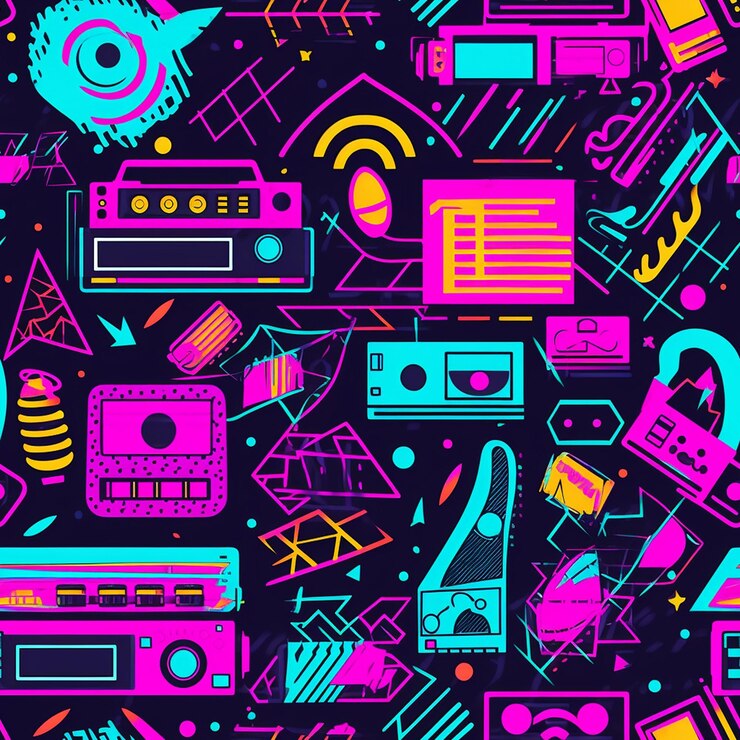 Photo un fond coloré avec un motif coloré d'appareils électroniques et un fond coloré.
