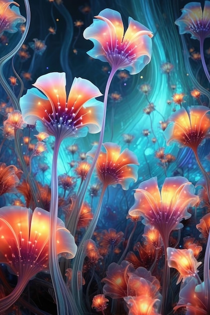 Un fond coloré avec un motif de fleurs et de tourbillons