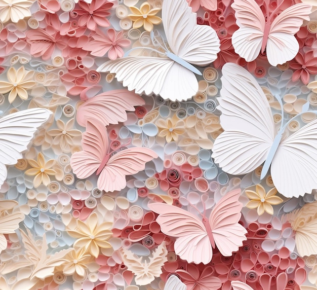 un fond coloré de papillons avec des fleurs et des papillons.