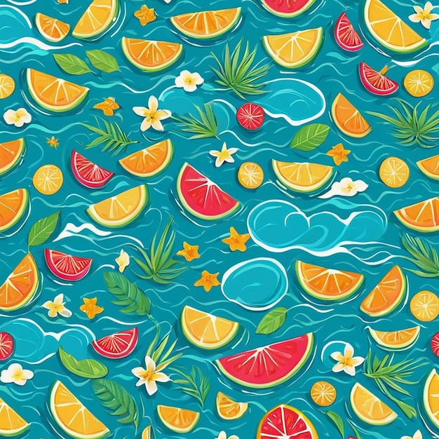 un fond coloré avec une variété de fruits et de fleurs