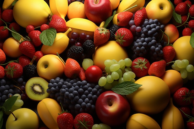 Fond composé d'une variété de fruits visuellement attrayants et vivants