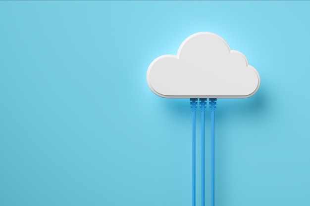 Fond de concept de technologie de cloud computing, nuage blanc se connecter avec un câble réseau, rendu 3d.