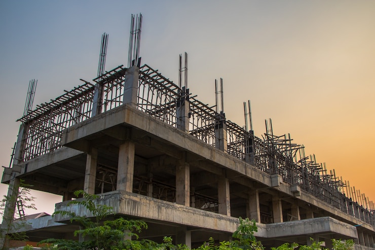 Photo fond de construction fond de coucher de soleil