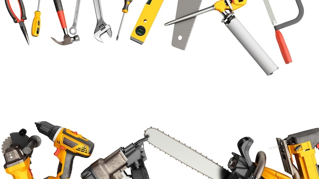 fond de construction avec des outils rendu 3D sur blanc sans ombre