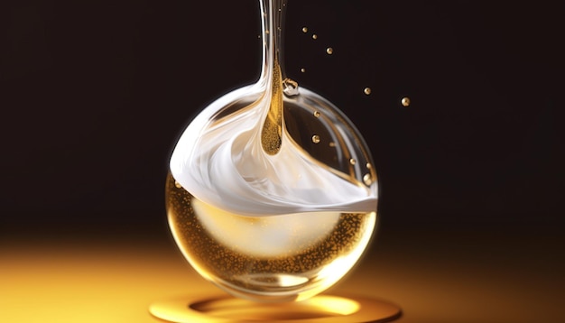 Fond cosmétique de sérum à bulles avec or et blanc