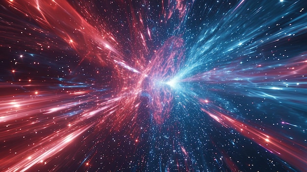 fond cosmique abstrait avec des lumières laser colorées rouges et bleues