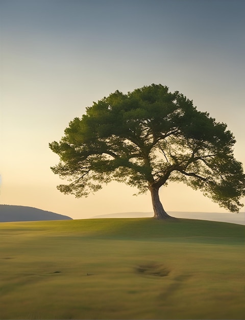 Fond de coucher de soleil d'arbre solitaire