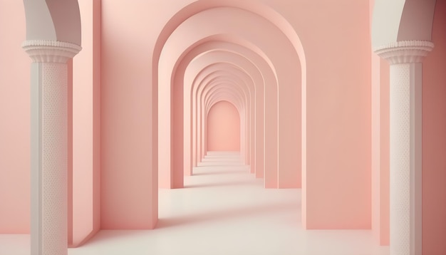 Fond de couloir rose pastel doux générative ai