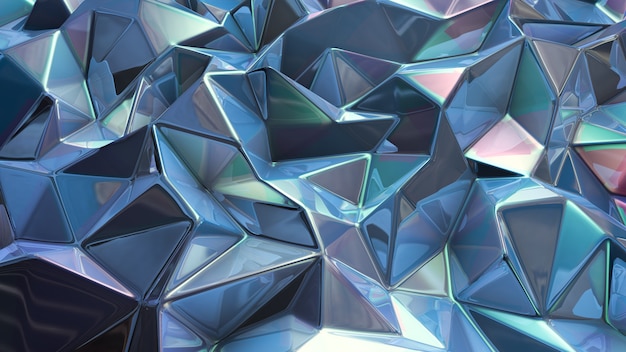 Fond de cristal bleu avec des triangles. Rendu 3D.