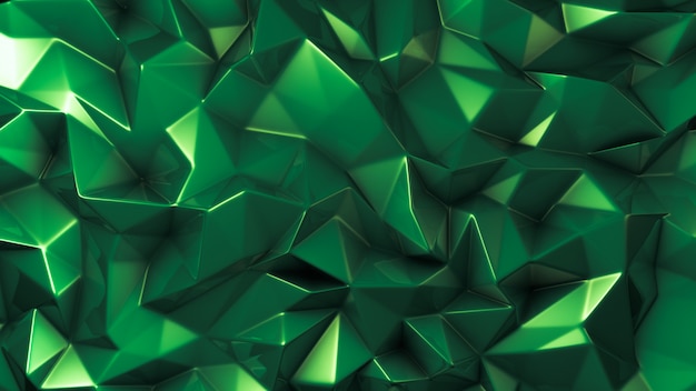 Fond de cristal vert avec des triangles. Rendu 3D.