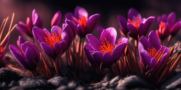 Fond de crocus rouges et violets agrandi