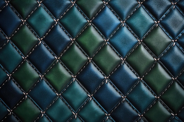 Fond en cuir avec diamants cousus dans les tons de bleu et vert