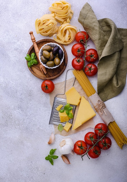 Fond de cuisine italienne avec des pâtes