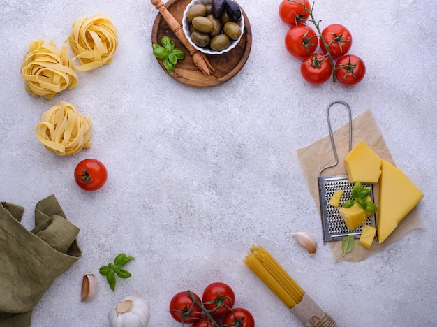 Fond de cuisine italienne avec des pâtes