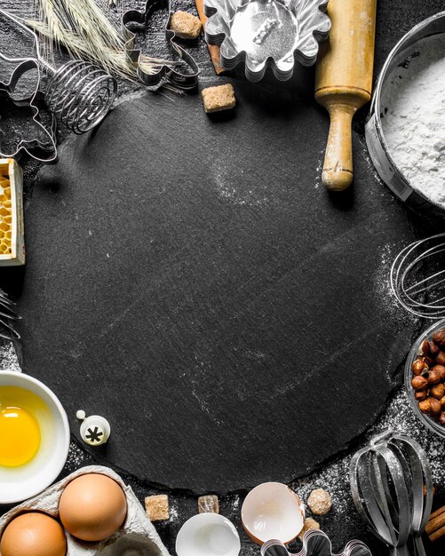 Photo fond de cuisson ingrédients pour la préparation de la pâte fraîche