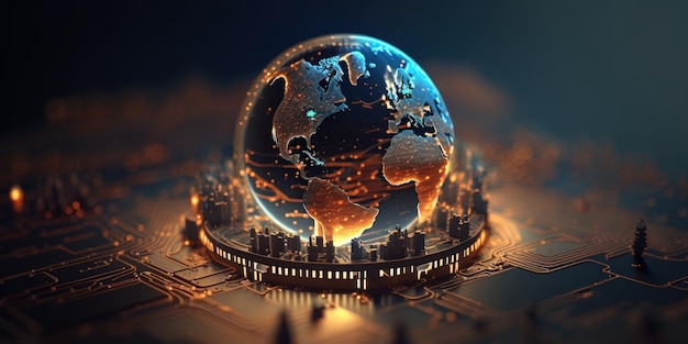 Fond de cyber terre futuriste Monde numérique et connexion réseau mondial Ai générative