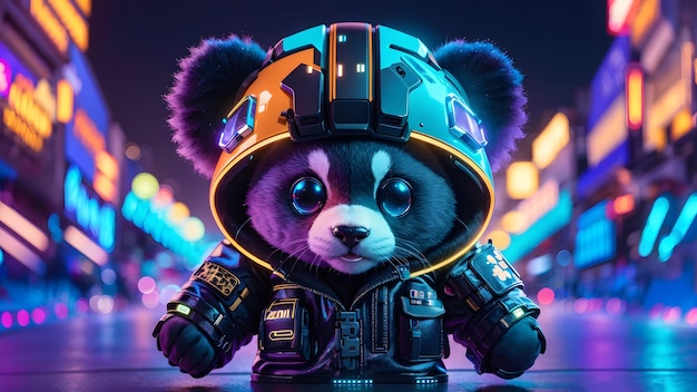 Fond cyberpunk mini panda mignon IA générative