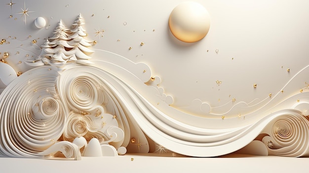 Fond décoratif de Noël illustration de couleur blanche d'hiver 3d avec des étoiles dorées