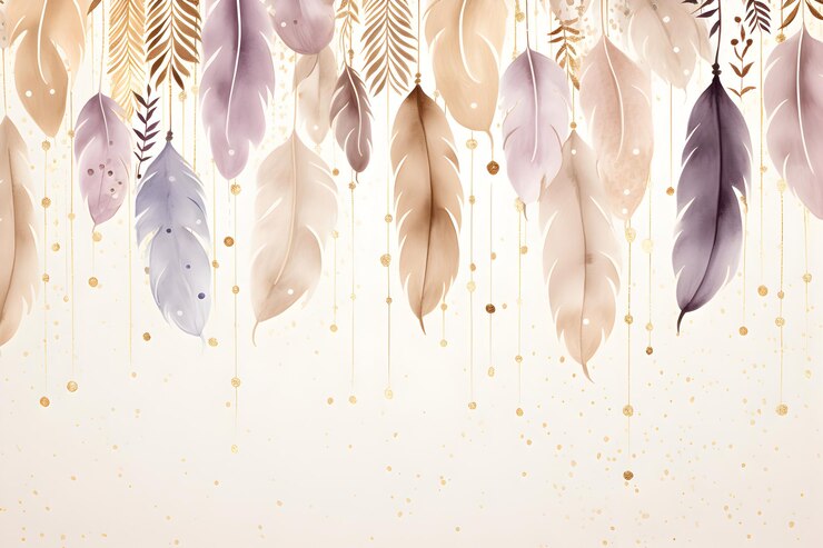 Photo fond décoratif avec des plumes suspendues