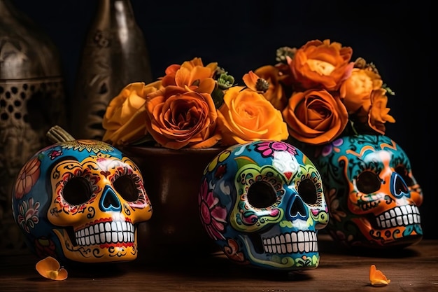 Fond de décoration de crâne de sucre mexicain pour Cinco De Mayo et Da De Muertos