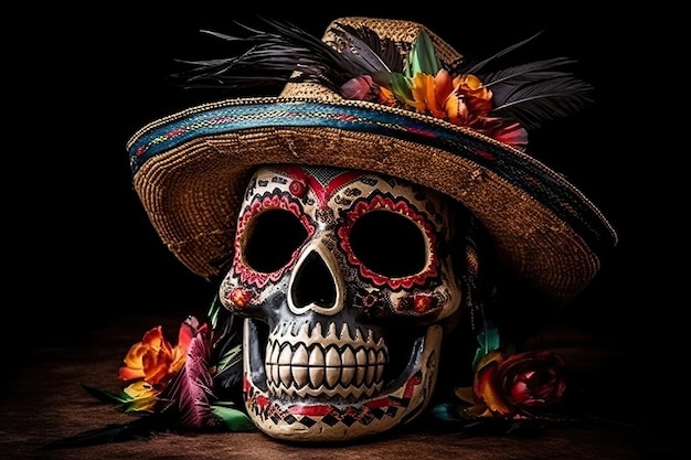 Fond de décoration de crâne de sucre mexicain pour Cinco De Mayo et Da De Muertos