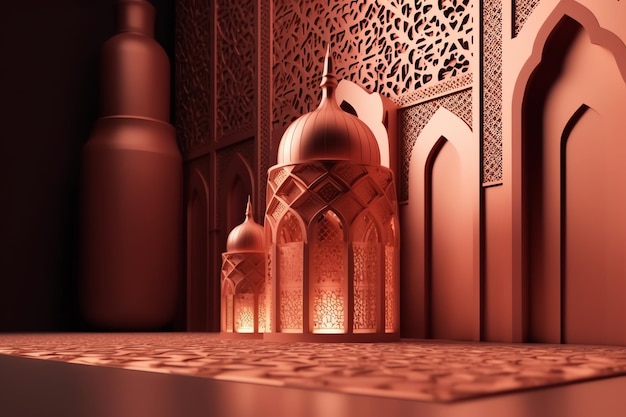 Fond de décoration islamique avec un beau style de dessin animé de mosquée ramadan kareem mawlid iftar isra miraj eid al fitr adha muharram copie espace zone de texte illustration 3D