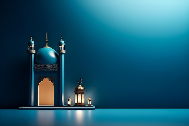 Fond de décoration islamique pour le Ramadan avec style 3D de lanterne et de mosquée génère une IA