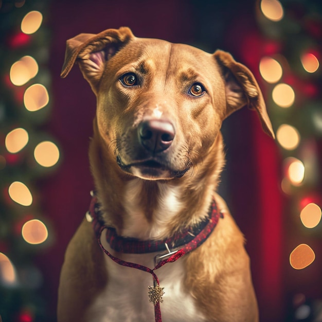 Fond de décoration de noël portrait chien mignon