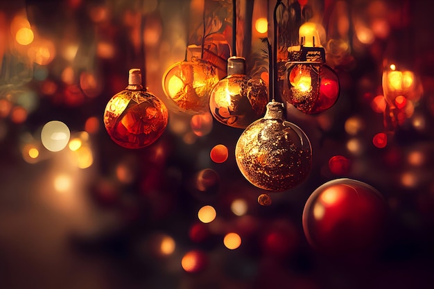 Fond de décorations de Noël en gros plan avec mise au point sélective et flou d'arrière-plan art généré par le réseau de neurones