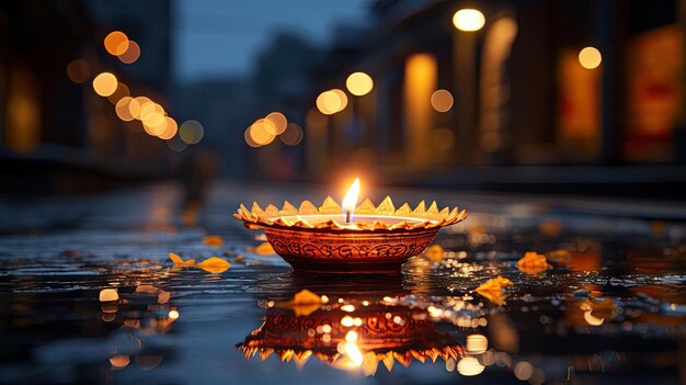 fond de Diwali heureux avec des bougies brûlantes fond sombre et flou