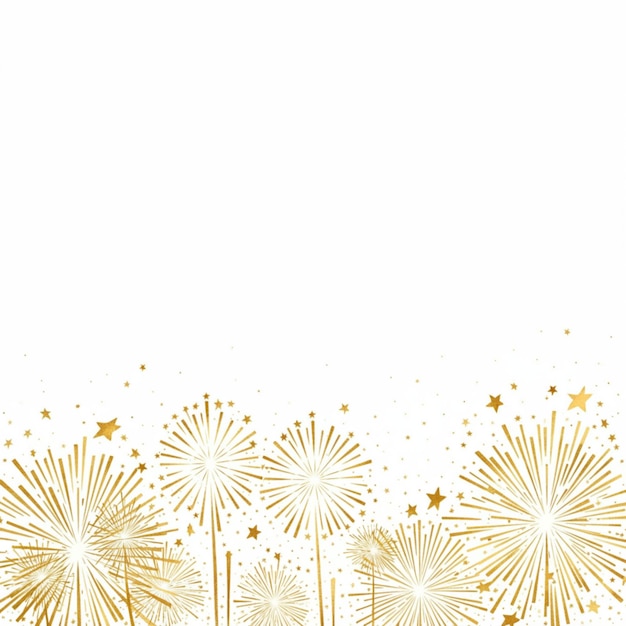 un fond doré et doré avec des feux d'artifice et un fond blanc