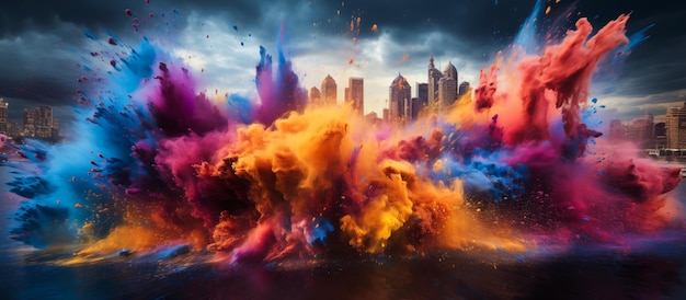 Photo le fond du concept de la poudre d'holi colorée