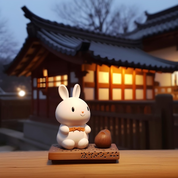 Un fond avec du hanok et des lapins