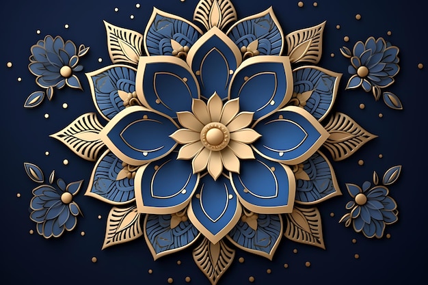 Le fond du mandala de luxe est en bleu et en or.