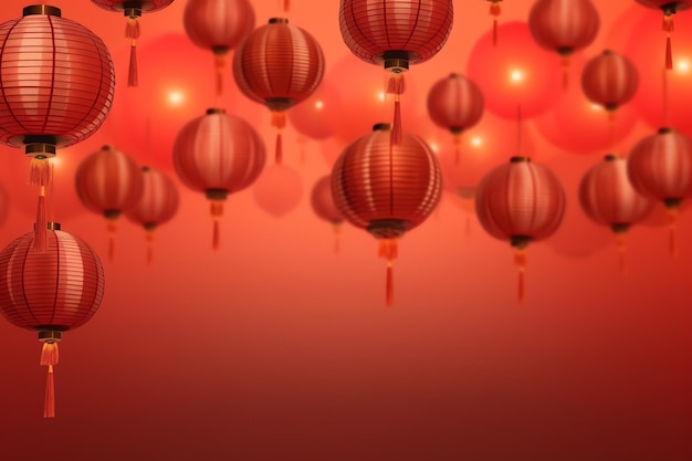 Fond du nouvel an chinois avec des lanternes traditionnelles fleurs de sakura et espace de copie nouvel an lunaire