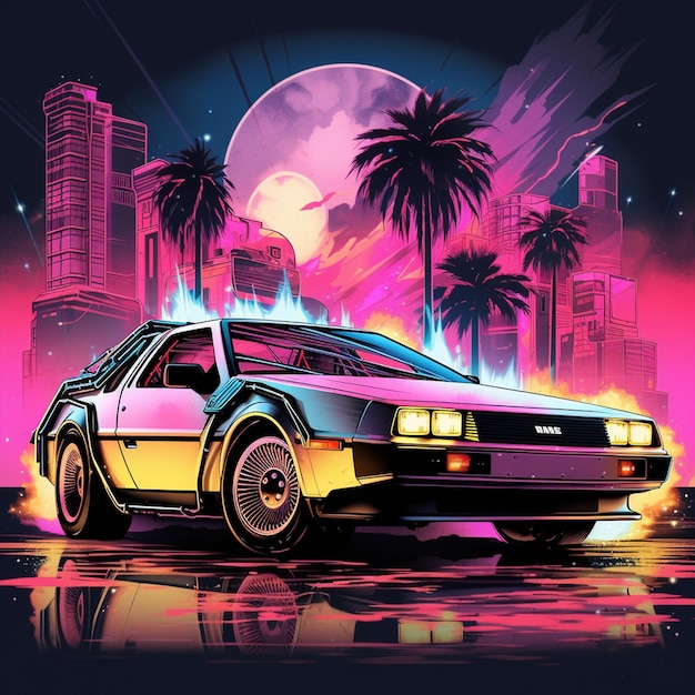 fond d'écran d'art de voiture synthwave