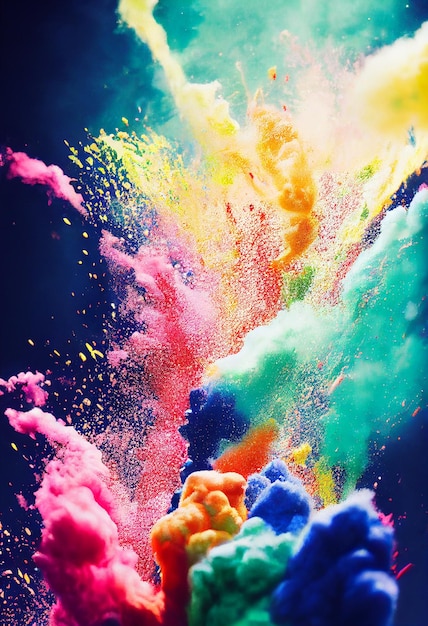 fond d'écran bannière fond multicolor explosion de poudre couleurs tendance avec copie espace modèle de conception abstrait gros plan poussière sur toile de fond coloré exploser peinture holi