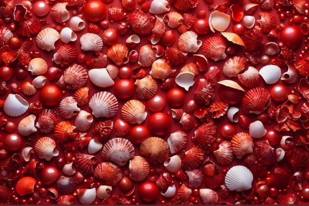 Fond d'écran de beaux coquillages Fond de perles et de coquillages rouges Fond de perles Fond de coquillage AI génératif