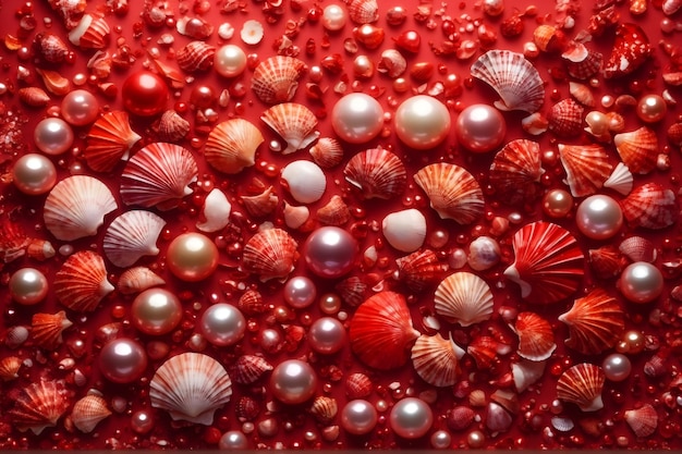 Fond d'écran de beaux coquillages Fond de perles et de coquillages rouges Fond de perles Fond de coquillage AI génératif