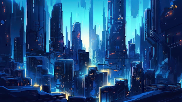 fond d'écran bleu cyberpunk city pour les projets de fond d'écran et de conception