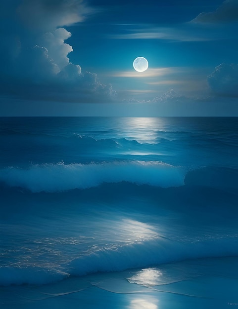 Fond d'écran bleu océan avec une belle lune