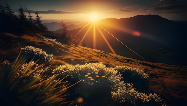 Fond d'écran Coucher de soleil dans les montagnes