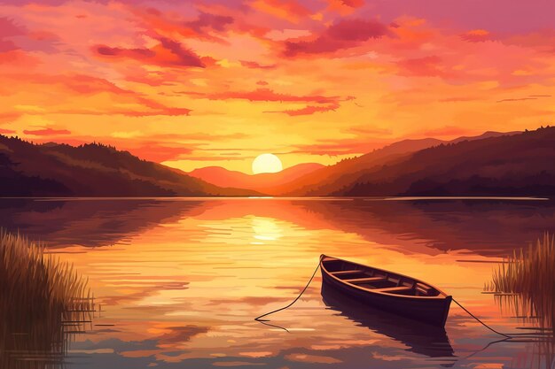 Photo fond d'écran coucher de soleil sur le lac