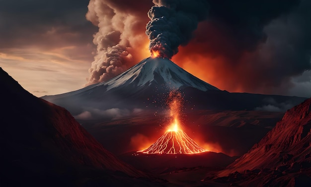 Fond d'écran fantastique du royaume du volcan cracheur de feu